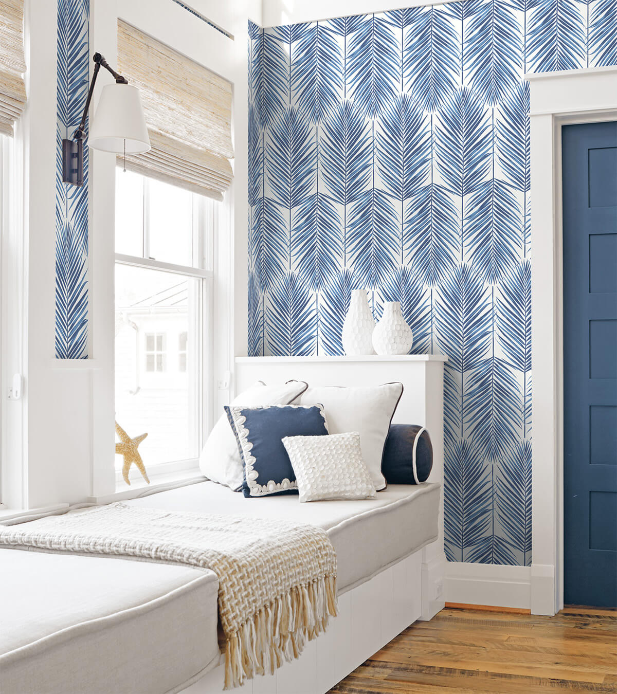 NW33002 NextWall Paradise Palm Peel & Stick Wallpaper Coastal Blue