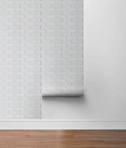 NextWall Faux Subway Tile Peel & Stick Wallpaper - White