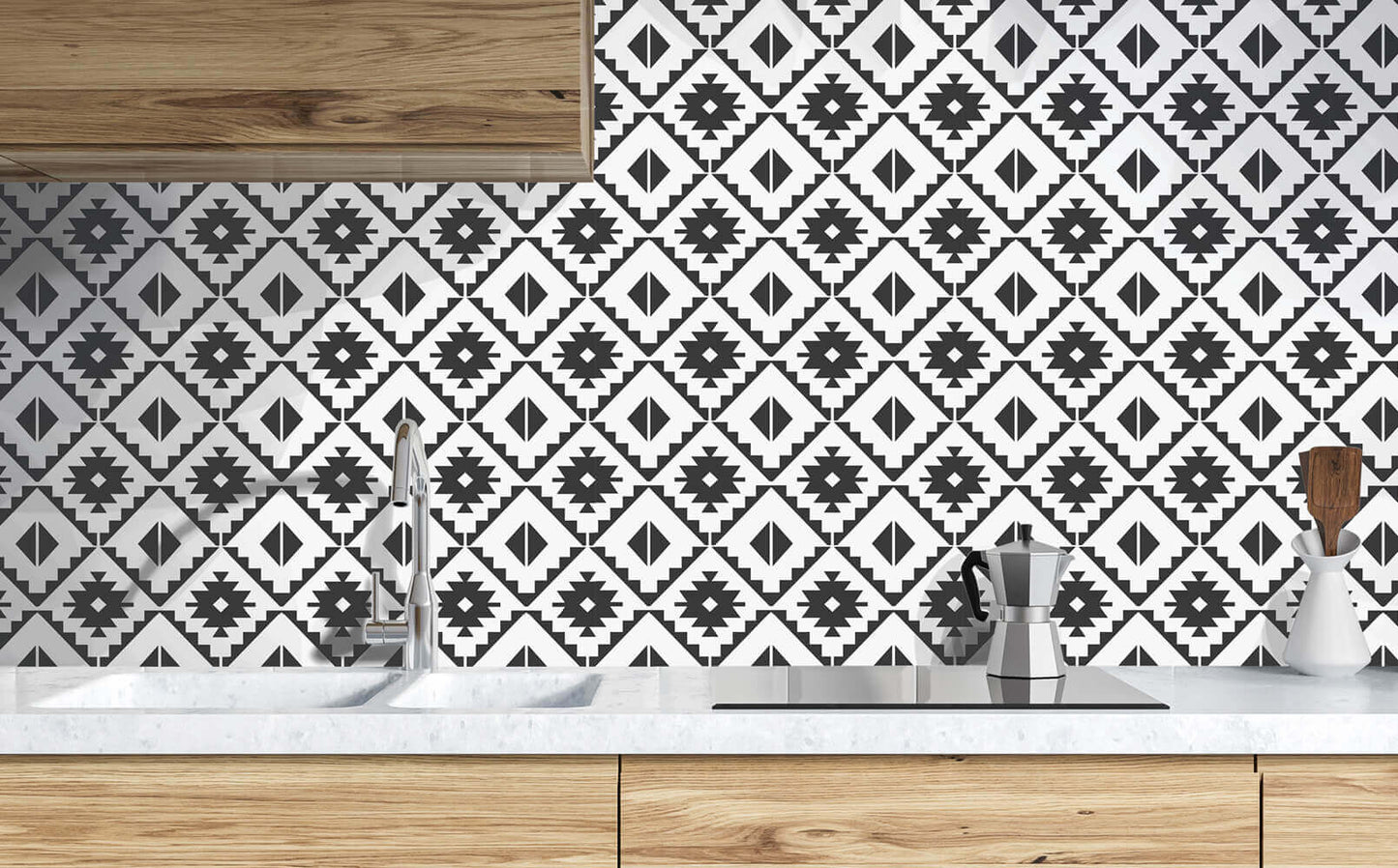 NextWall Southwest Tile Peel & Stick Wallpaper - Black & White