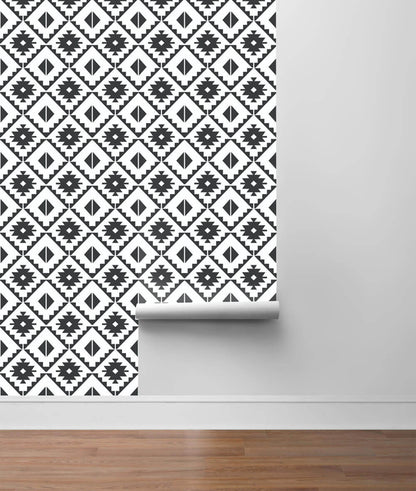 NextWall Southwest Tile Peel & Stick Wallpaper - Black & White