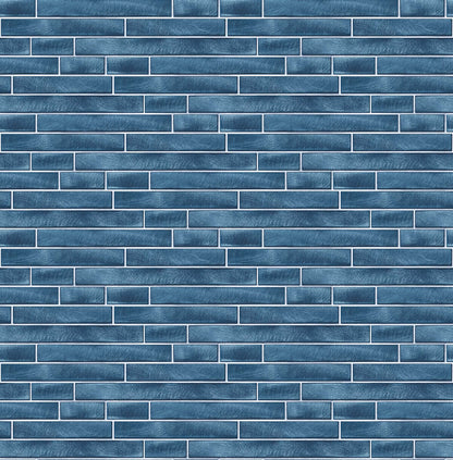 NextWall Brushed Metal Tile Peel & Stick Wallpaper - Blue