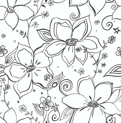 NextWall Linework Floral Peel & Stick Wallpaper - Black & White