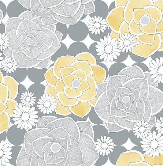 NextWall Retro Floral Peel & Stick Wallpaper - Yellow