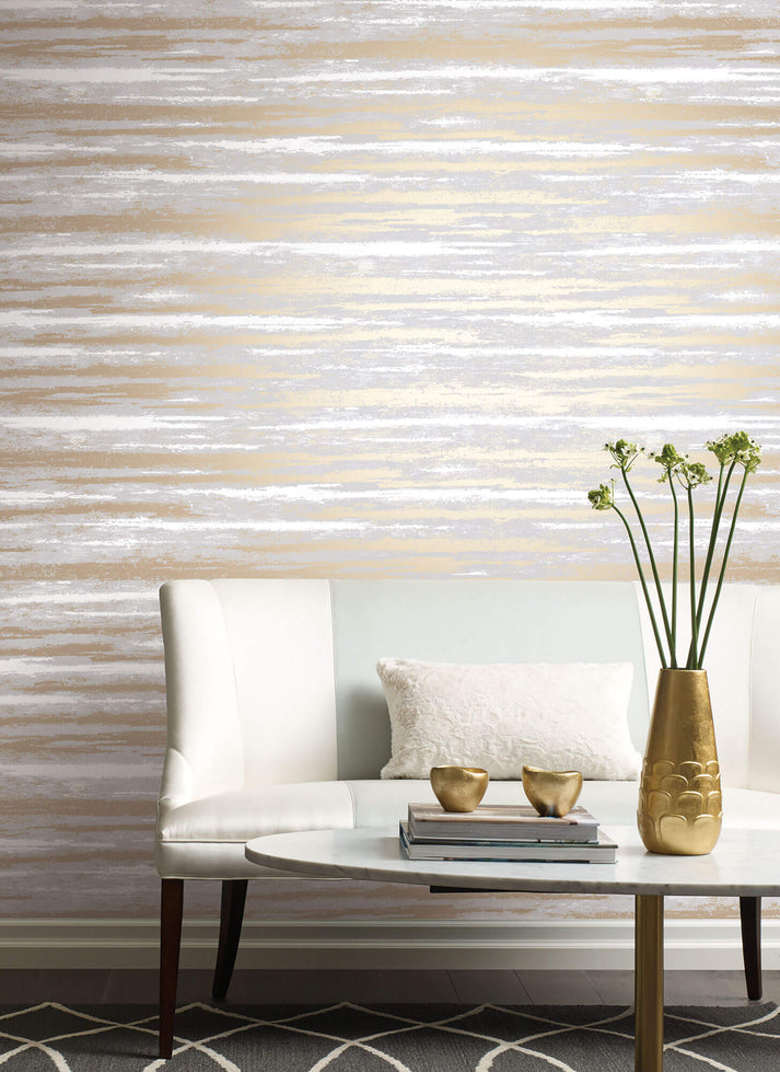 NW3540 Modern Metals Atmosphere Wallpaper - Grey/Gold – US Wall Decor