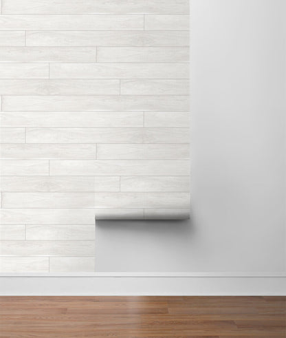 NextWall Teak Planks Peel & Stick Wallpaper - White