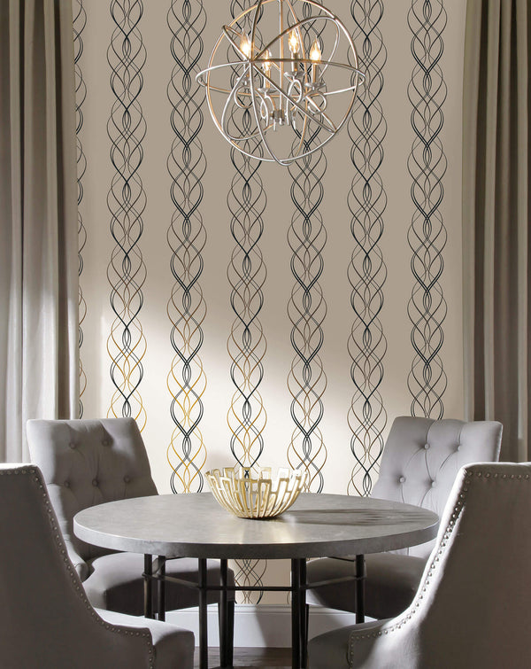 NW3548 Antonina Vella Aurora Wallpaper - Black/White/Gold – US Wall Decor