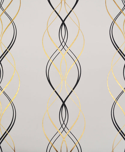 Antonina Vella Modern Metals Aurora Wallpaper - Black/White/Gold