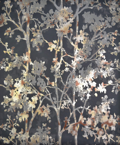 NW3580 Modern Metals Shimmering Foliage Wallpaper - Black – US Wall Decor