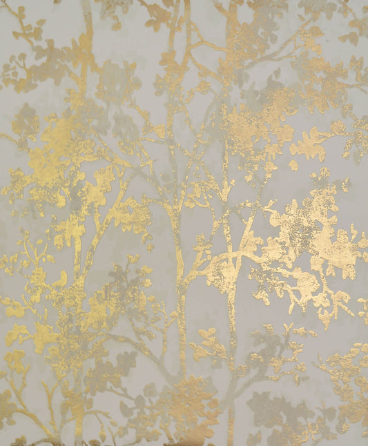 NW3582 Modern Metals Shimmering Foliage Wallpaper Almond Gold