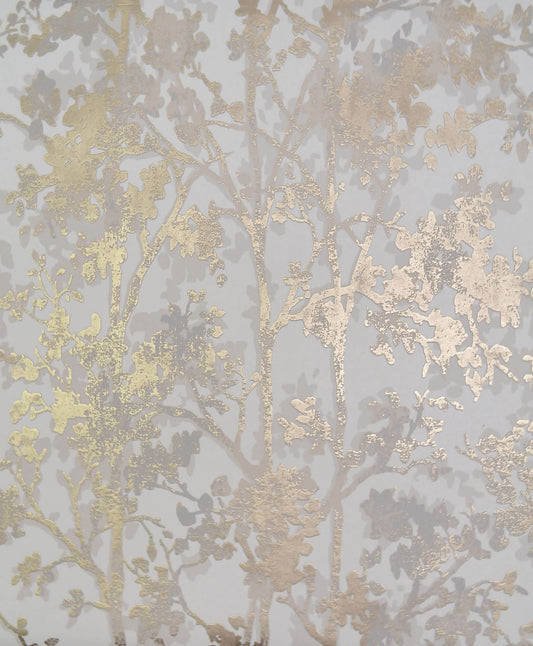 NW3583 Modern Metals Shimmering Foliage Wallpaper White Gold