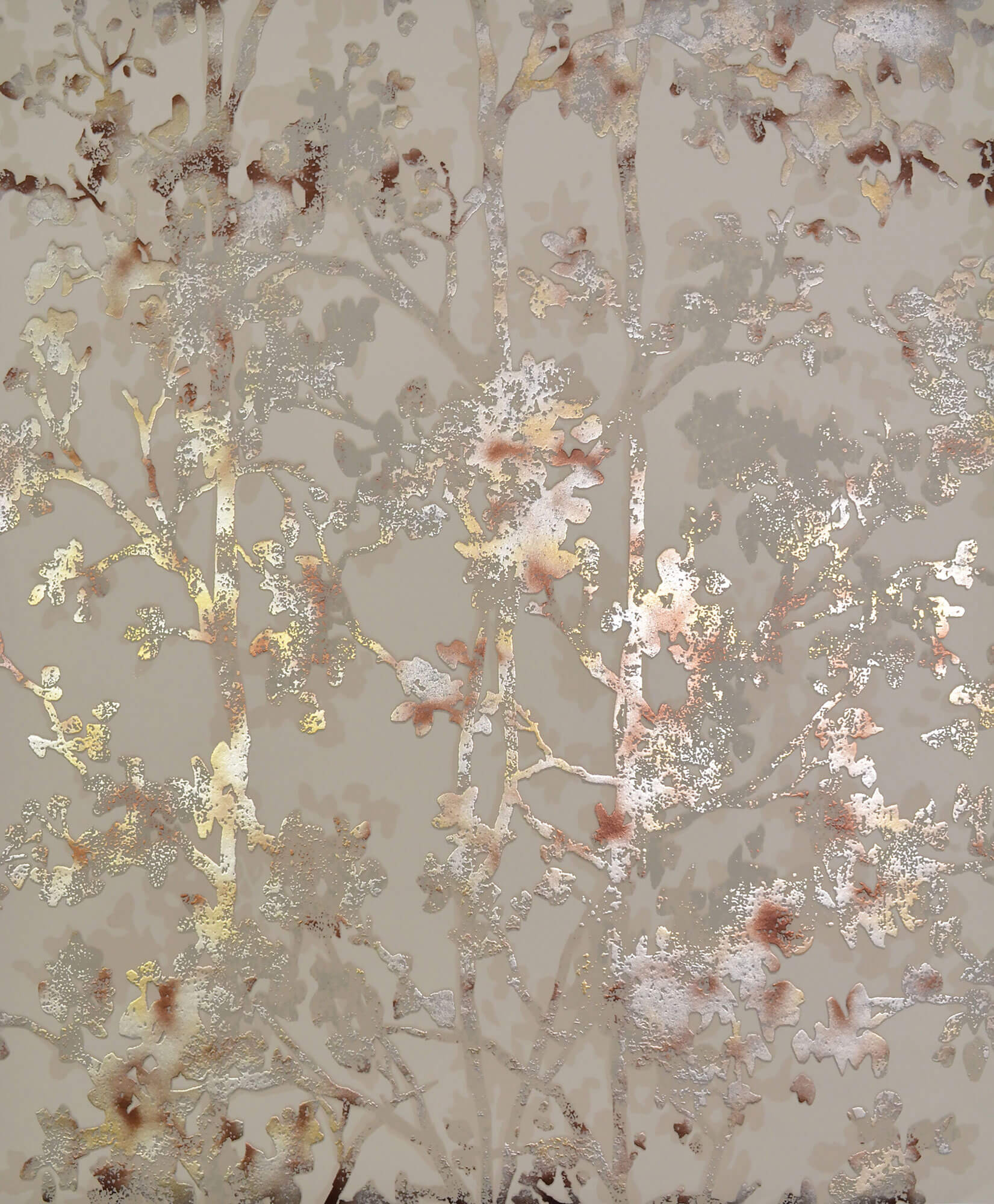 NW3584 Modern Metals Shimmering Foliage Wallpaper Khaki