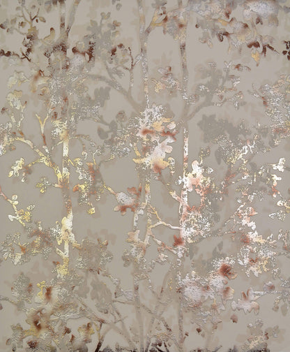 NW3584 Modern Metals Shimmering Foliage Wallpaper Khaki