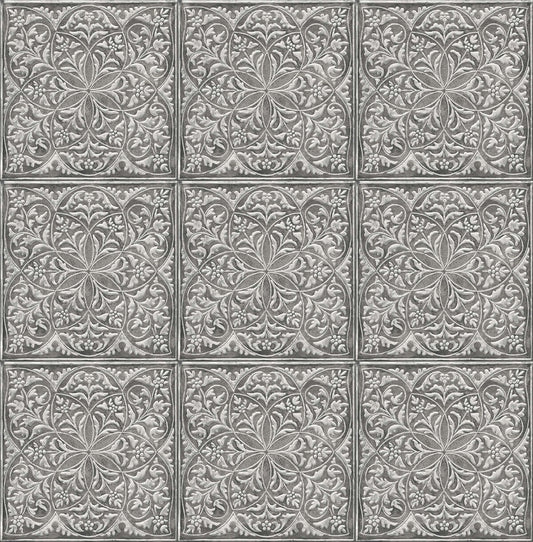 NextWall Faux Embossed Tile Peel & Stick Wallpaper - Silver