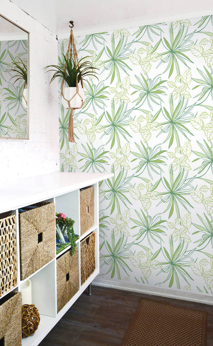 NextWall Spider Plants Peel & Stick Wallpaper - Green