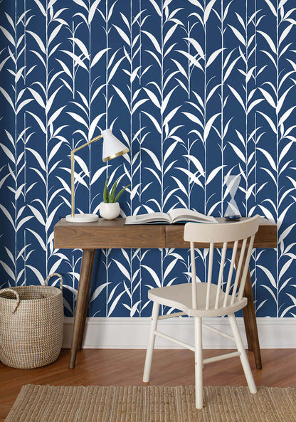 NextWall Bamboo Leaves Peel & Stick Wallpaper - Blue
