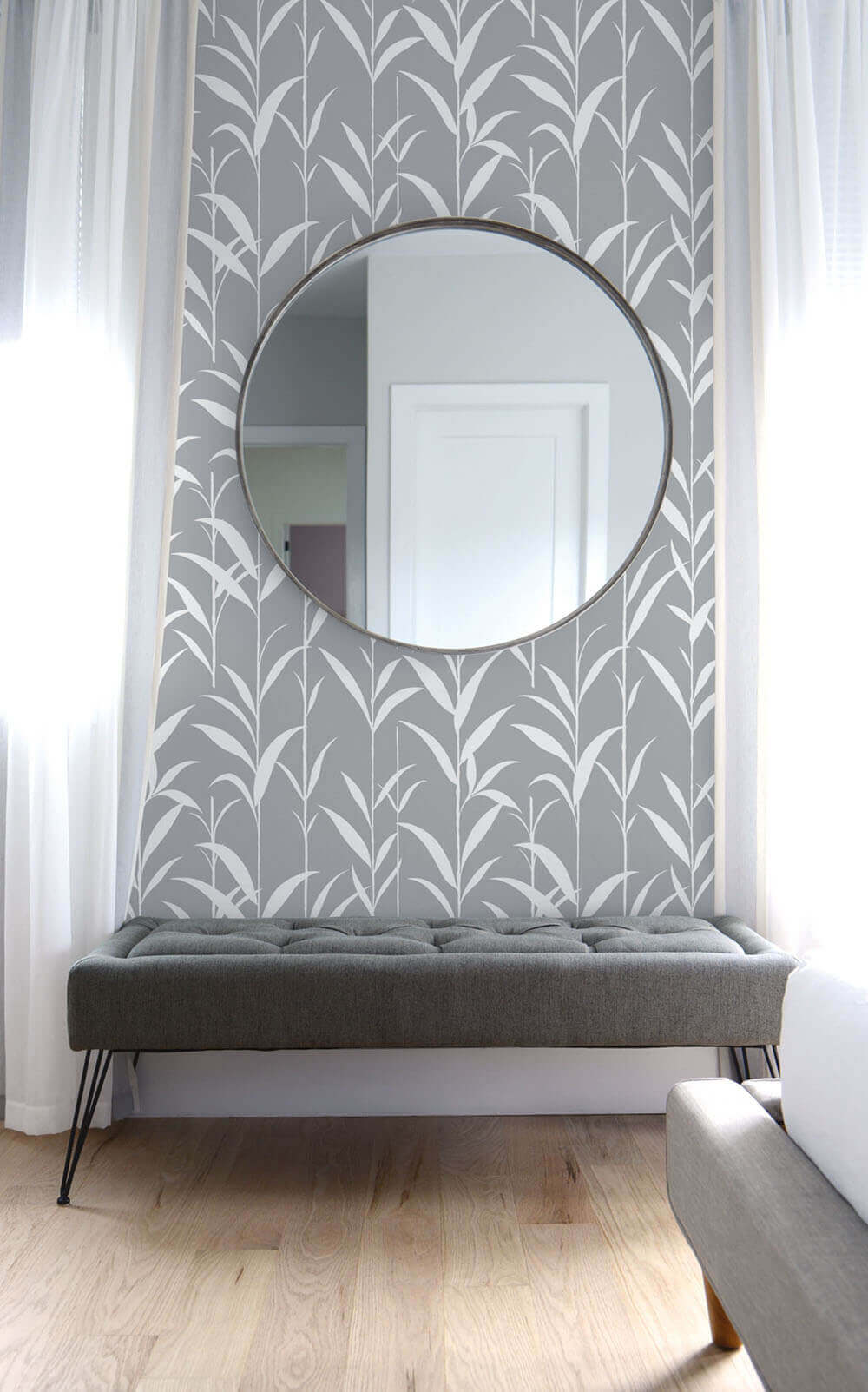 NextWall Bamboo Leaves Peel & Stick Wallpaper - Gray