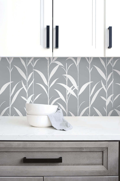 NextWall Bamboo Leaves Peel & Stick Wallpaper - Gray