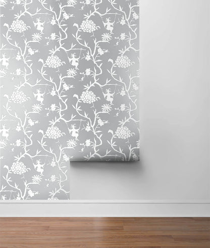 NextWall Chinoiserie Silhouette Peel & Stick Wallpaper - Silver