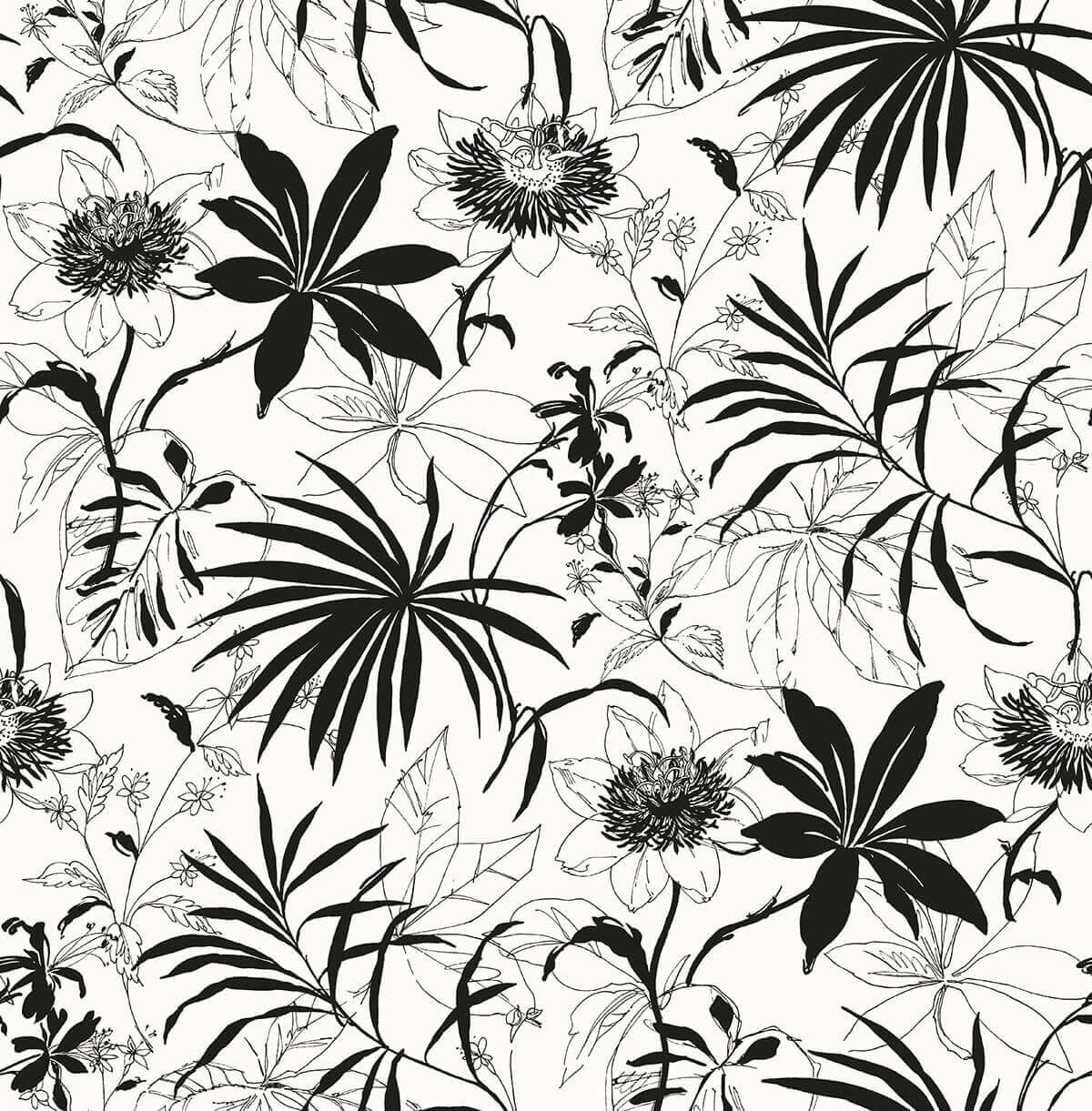 NextWall Tropical Garden Peel & Stick Wallpaper - Black & White