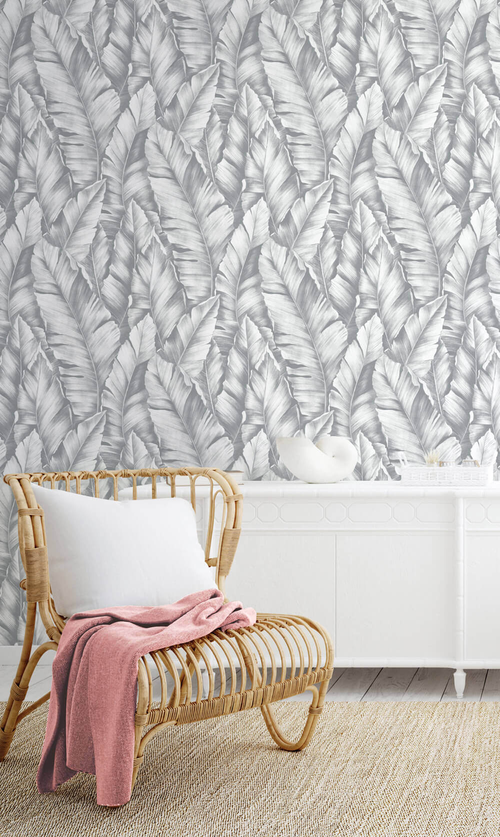 NextWall Baha Banana Leaves Peel & Stick Wallpaper - Gray