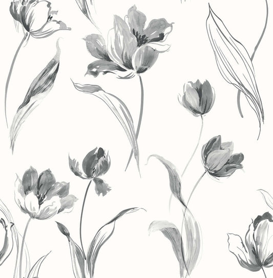 NextWall Tulip Toss Peel & Stick Wallpaper - Black