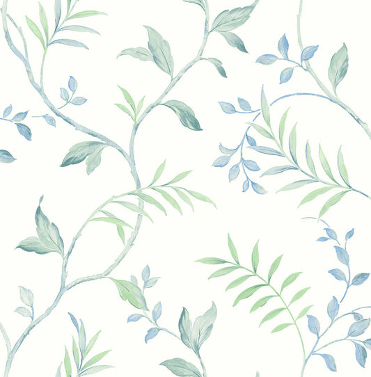 NextWall Watercolor Leaf Trail Peel & Stick Wallpaper - Blue
