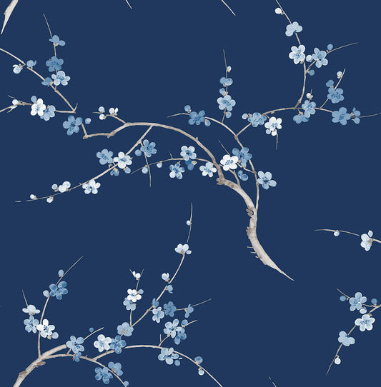 NextWall Cherry Blossom Floral Peel & Stick Wallpaper - Blue