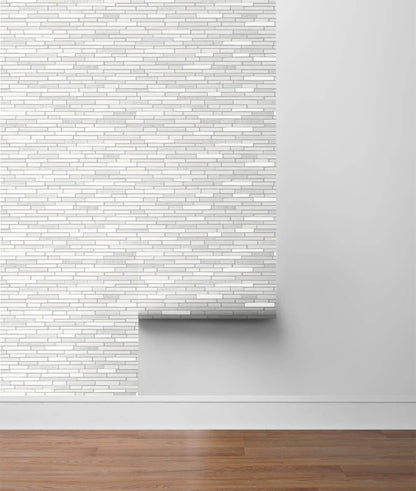 NextWall Faux Mosaic Strip Tile Peel & Stick Wallpaper - White