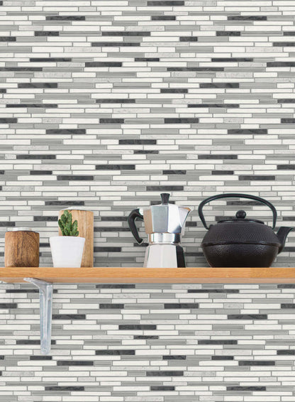 NextWall Faux Mosaic Strip Tile Peel & Stick Wallpaper - Gray