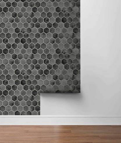 NextWall Inlay Hexagon Peel & Stick Wallpaper - Black