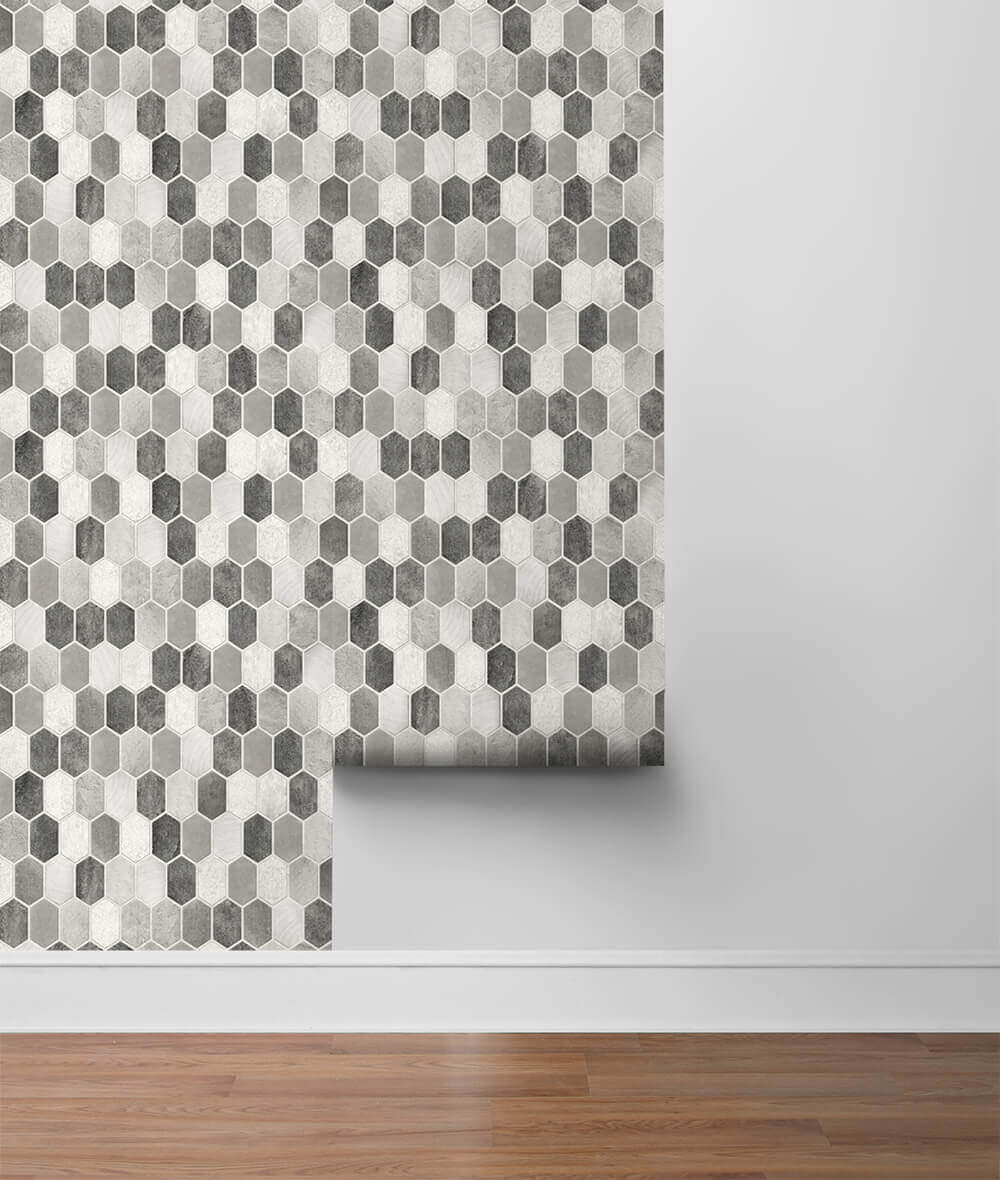 NextWall Brushed Hex Tile Peel & Stick Wallpaper - Dark Silver