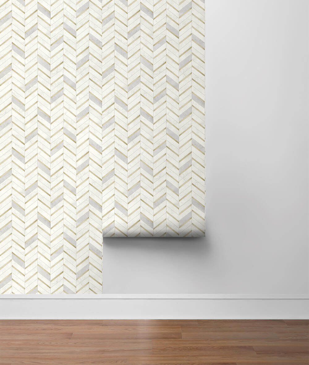 NextWall Chevron Marble Tile Peel & Stick Wallpaper - Gold