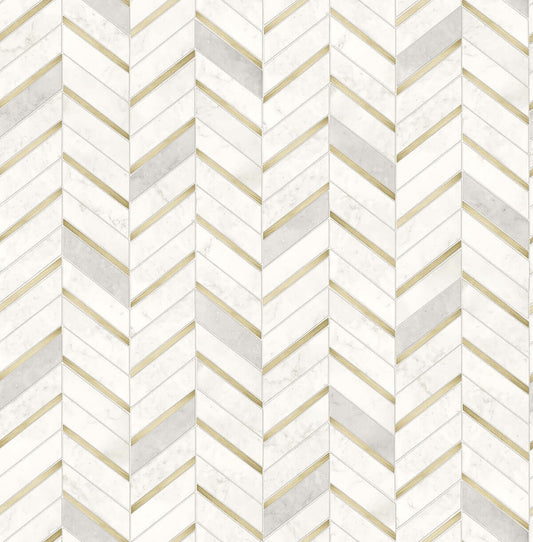 NextWall Chevron Marble Tile Peel & Stick Wallpaper - Gold