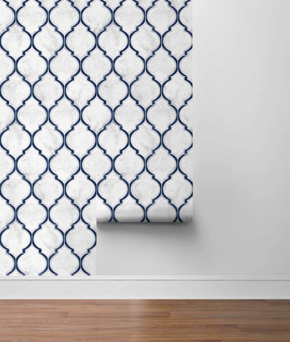 NextWall Marbled Ogee Peel & Stick Wallpaper - Blue