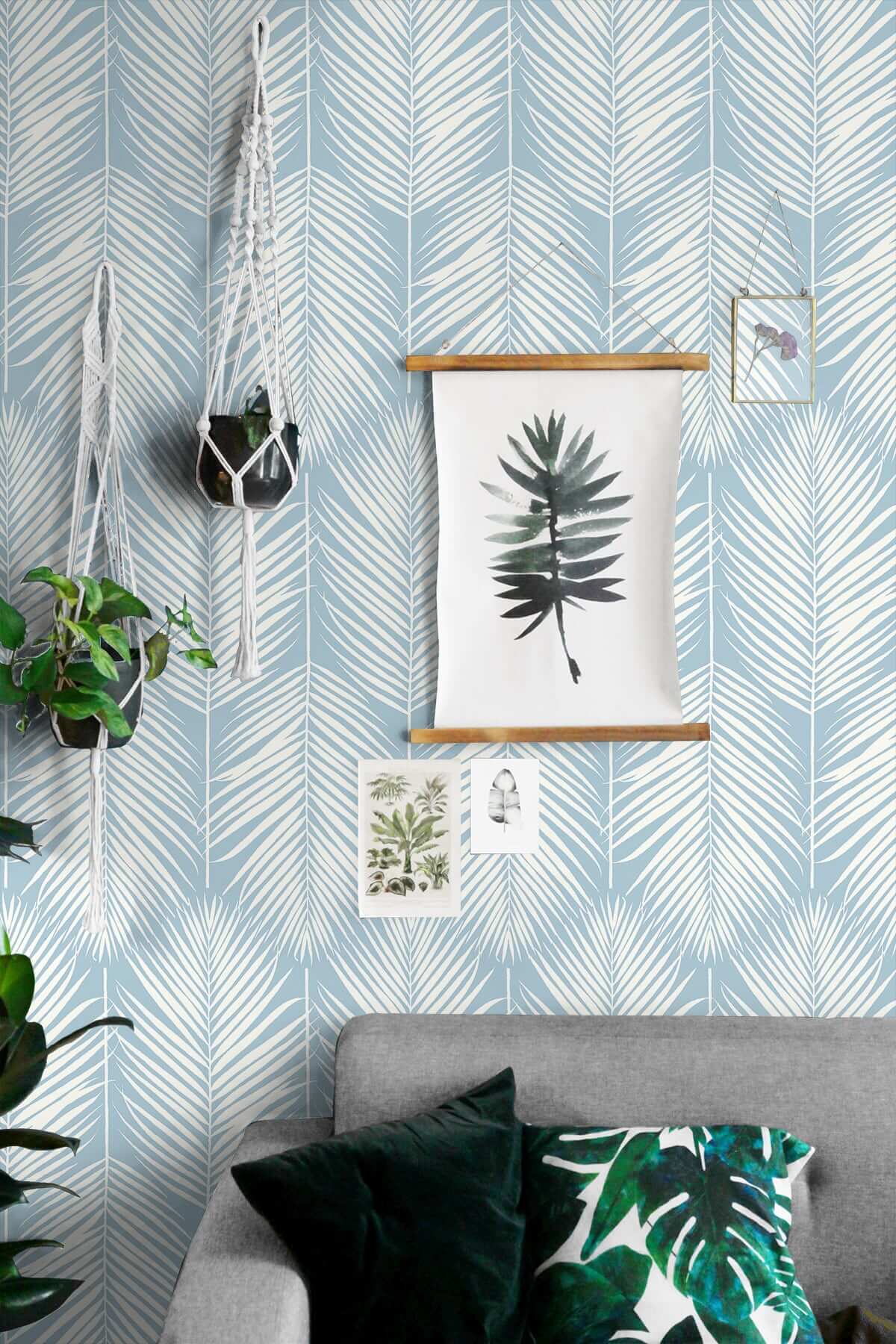 NextWall Palm Silhouette Peel & Stick Wallpaper - Light Blue
