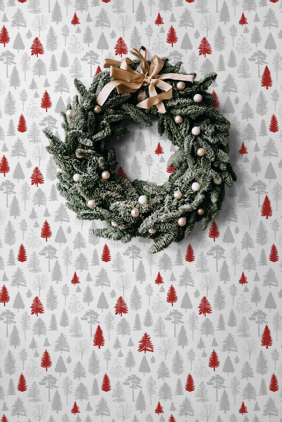 NextWall Winter Forest Holiday Peel & Stick Wallpaper - Grey & Red