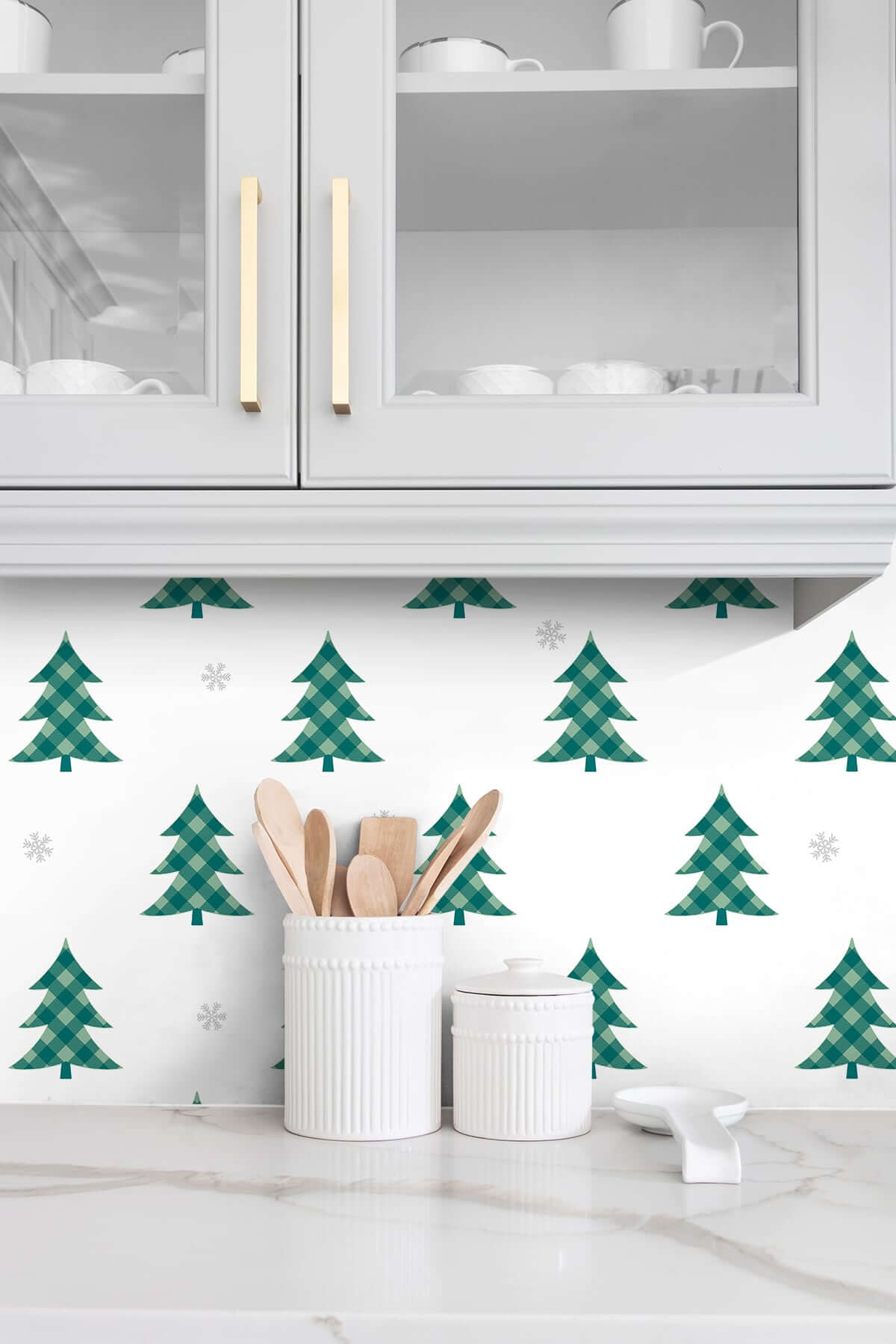 NextWall Plaid Pines Holiday Peel & Stick Wallpaper - Green & Silver