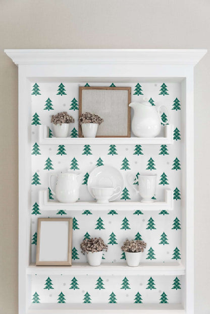 NextWall Plaid Pines Holiday Peel & Stick Wallpaper - Green & Silver