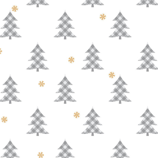 NextWall Plaid Pines Holiday Peel & Stick Wallpaper - Grey & Gold
