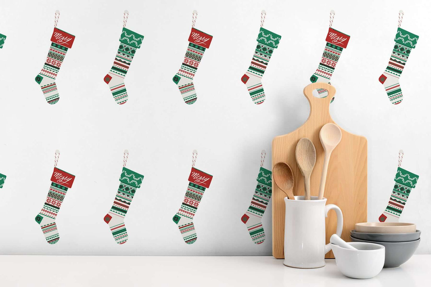 NextWall Stockings Holiday Peel & Stick Wallpaper - Green & Red