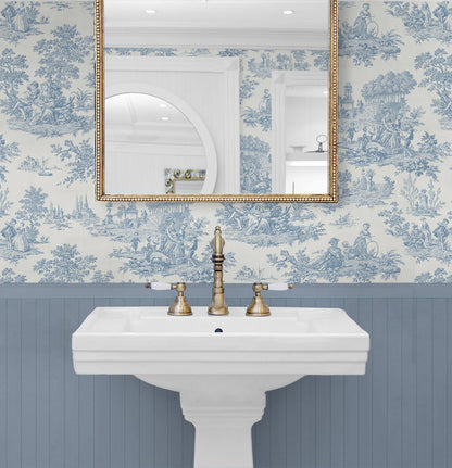 Seabrook Chateau Toile Wallpaper - Blue Bell