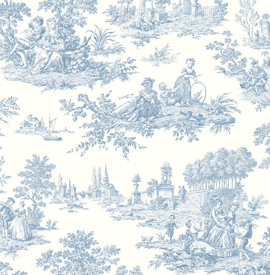 Seabrook Chateau Toile Wallpaper - Blue Bell