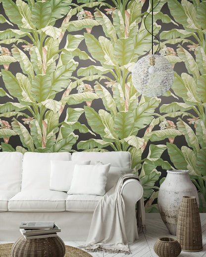 Banana Leaf Peel & Stick Wallpaper - Black & Green