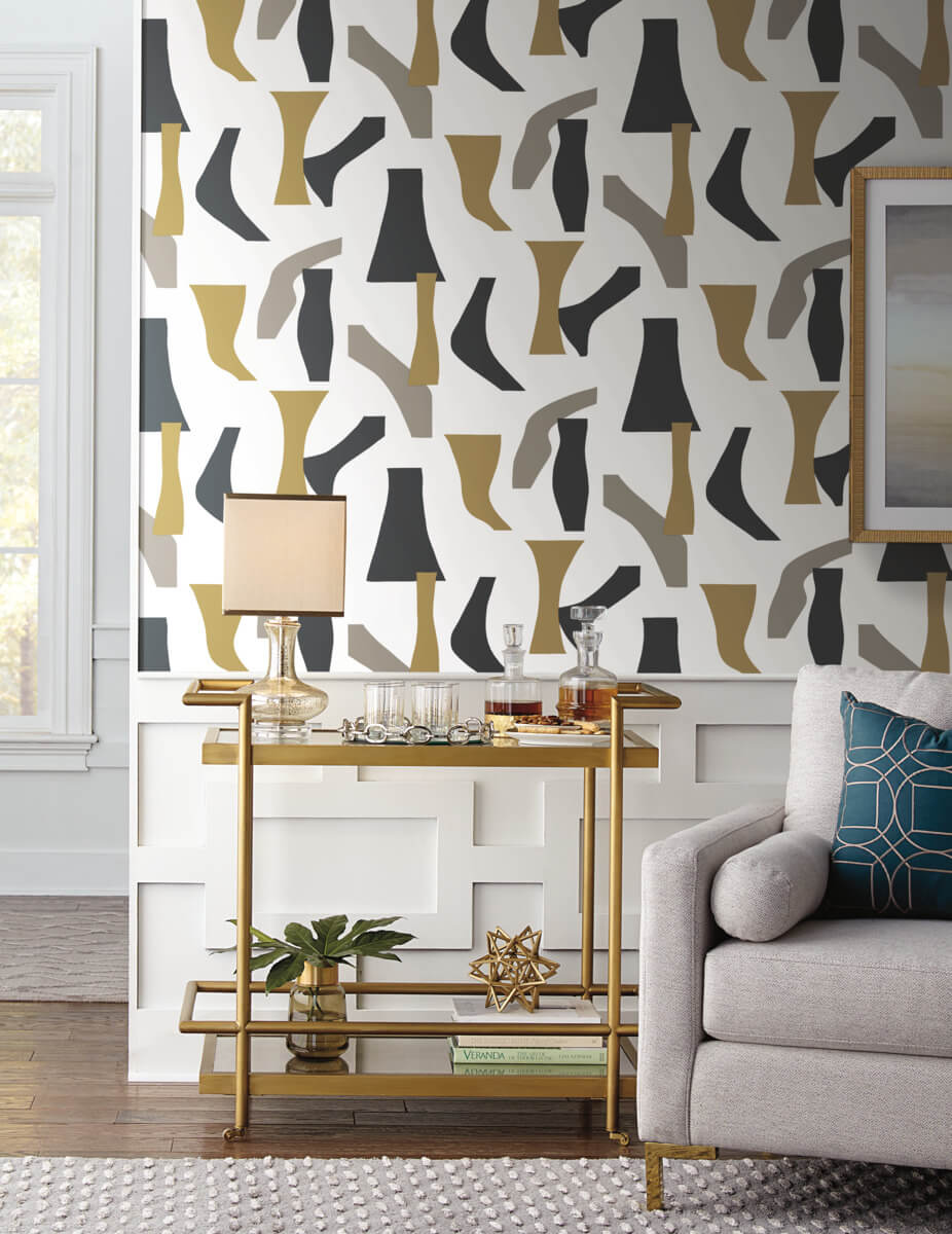Modernist Peel & Stick Wallpaper - Black & Gold