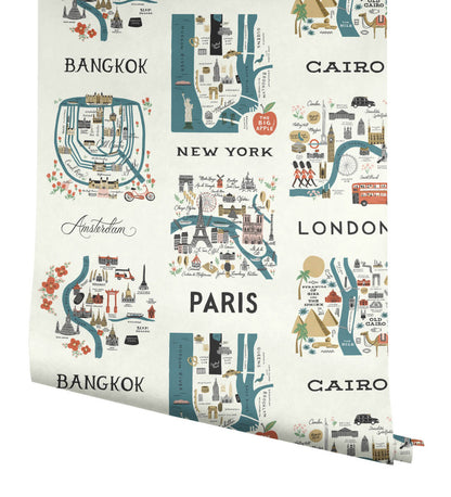 Rifle Paper Co. City Maps Peel & Stick Wallpaper - Blue/Red