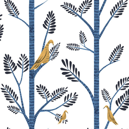 Aviary Branch Peel & Stick Wallpaper - Blue & Yellow