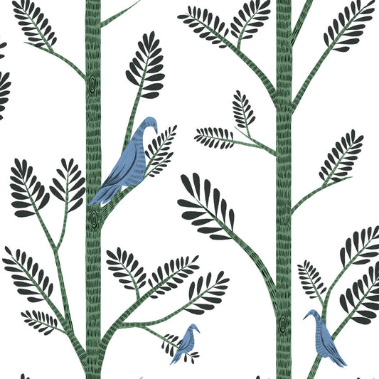 Aviary Branch Peel & Stick Wallpaper - Blue & Green