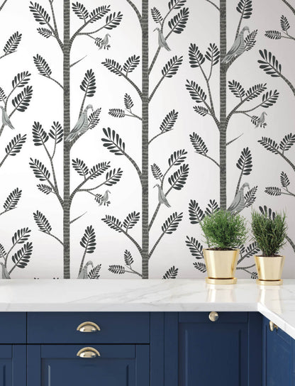 Aviary Branch Peel & Stick Wallpaper - Gray