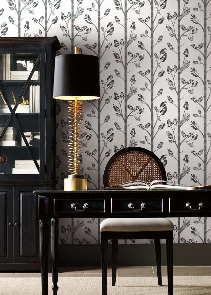 Buy F. Schumacher Aviary Black On White 2705510 Decor Wallpaper