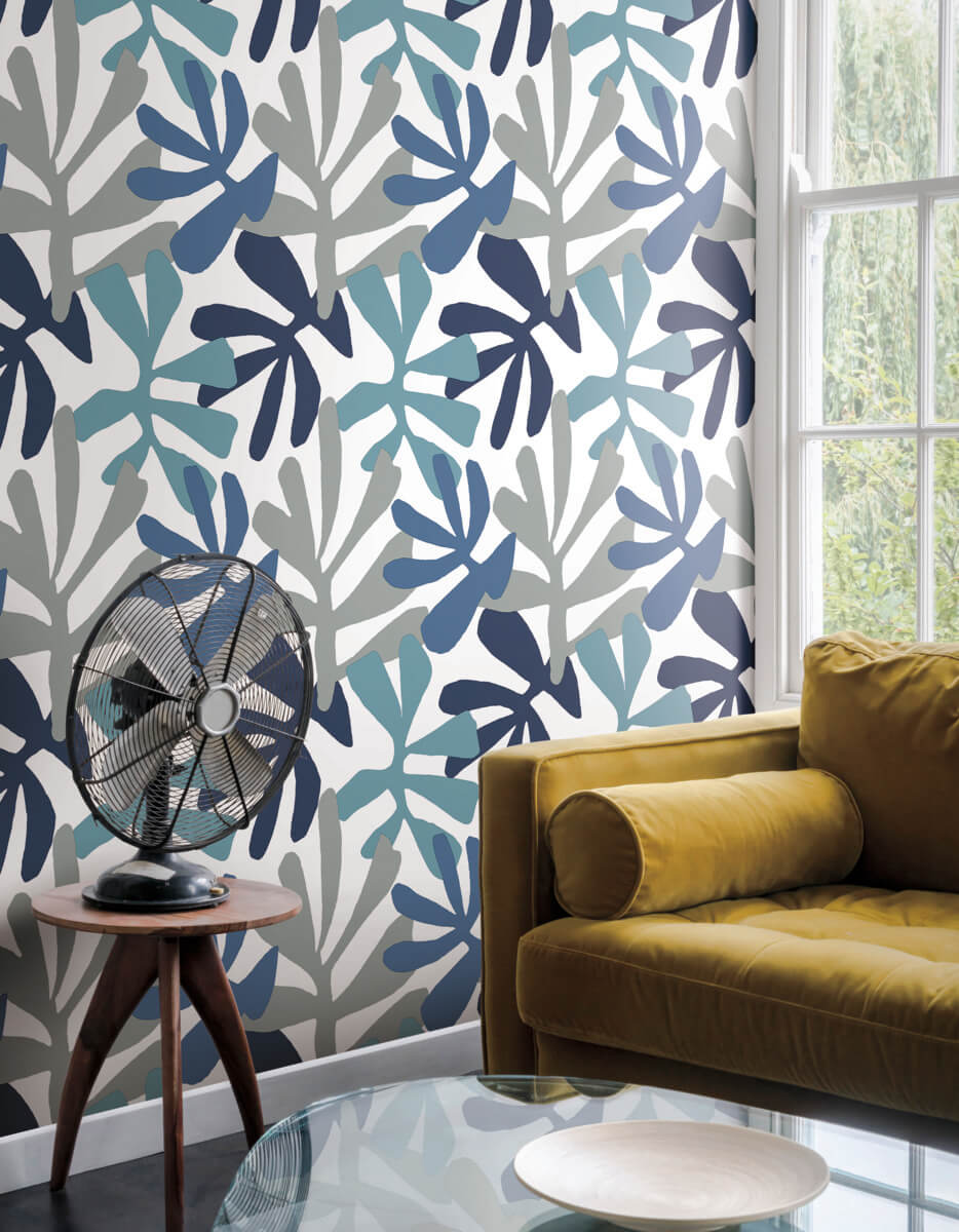 Kinetic Tropical Peel & Stick Wallpaper - Blue & Gray
